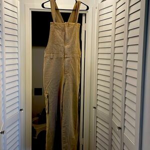 Tan zip front overalls
